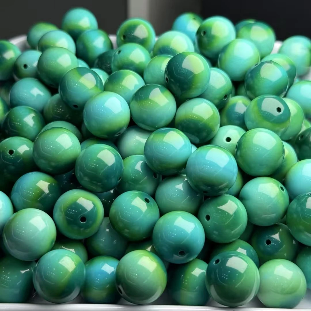 高瓷绿蓝水草纹单珠串珠特色散珠专拍清清云绿