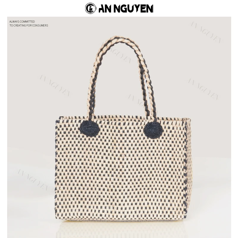 YQ夏季新品拉菲草精编编织包方篮形手工单肩包小众精致托特包