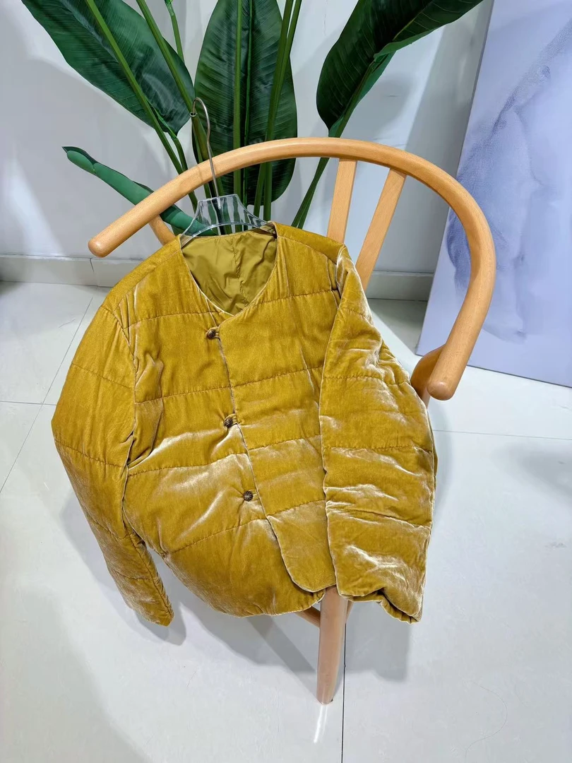 DY3122樱美嘉桑蚕丝真丝丝绒秋冬款鹅绒圆领羽绒服简约大气女版