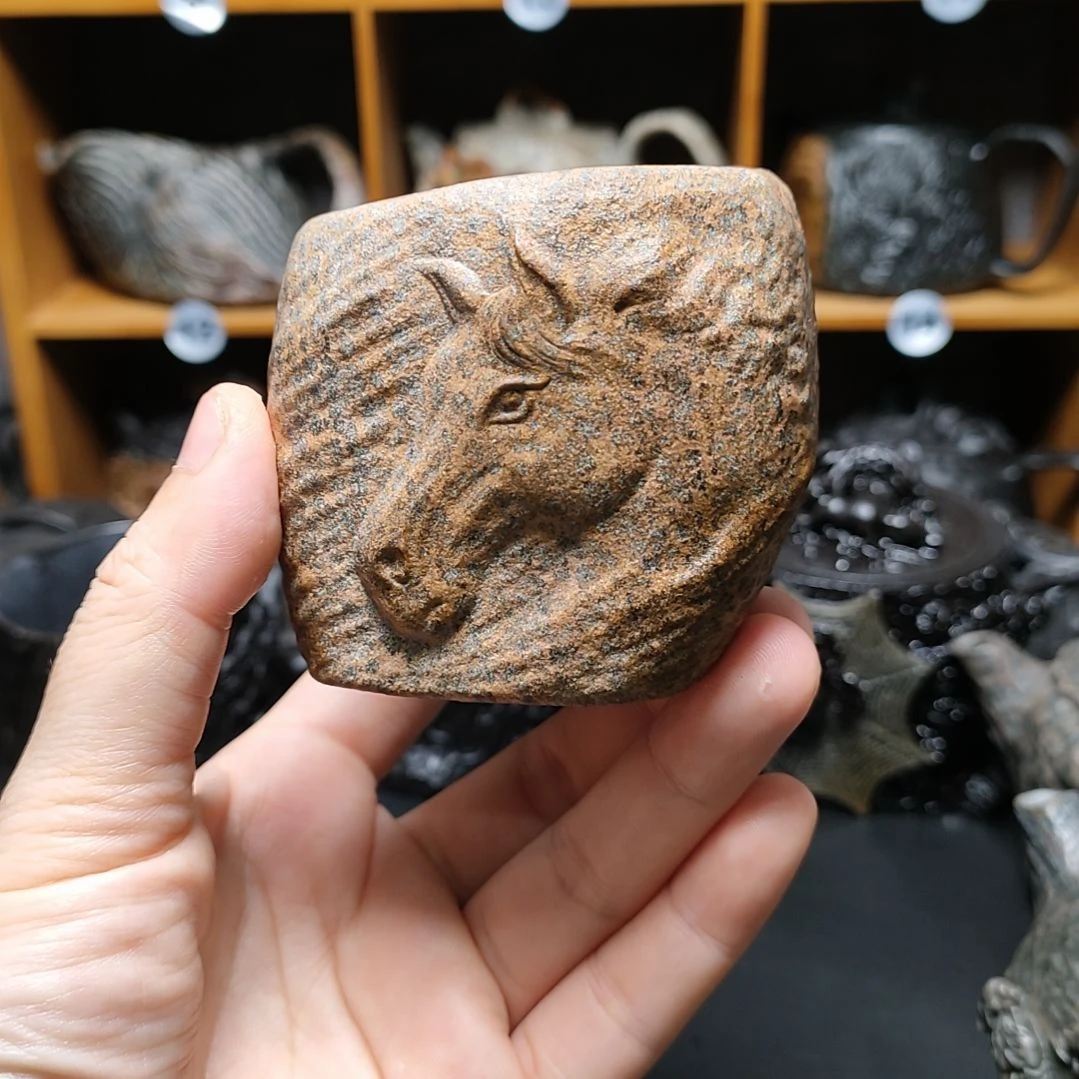 紫砂茶壶一马当先主人杯冰碛岩