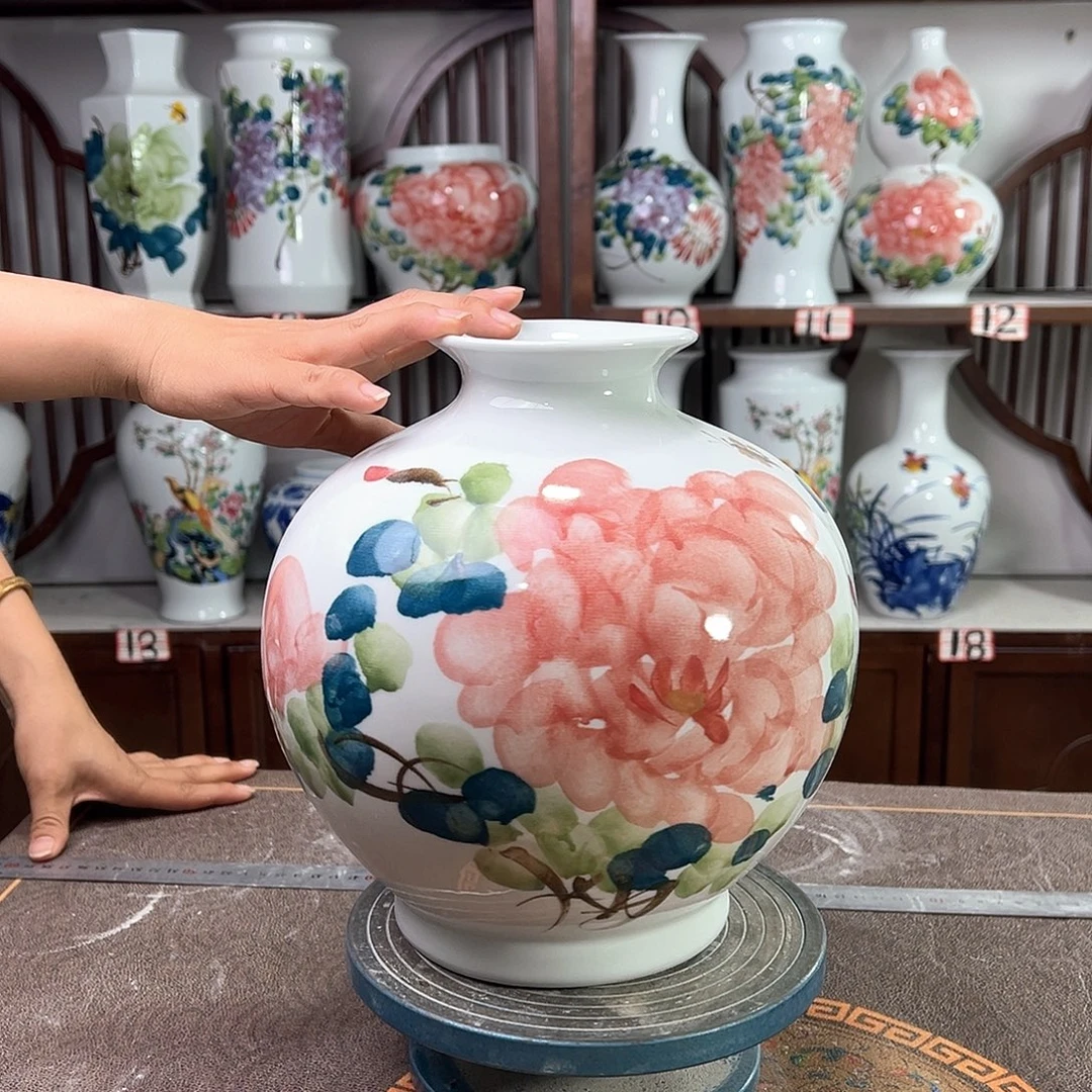 摆件景德镇陶瓷石红牡花