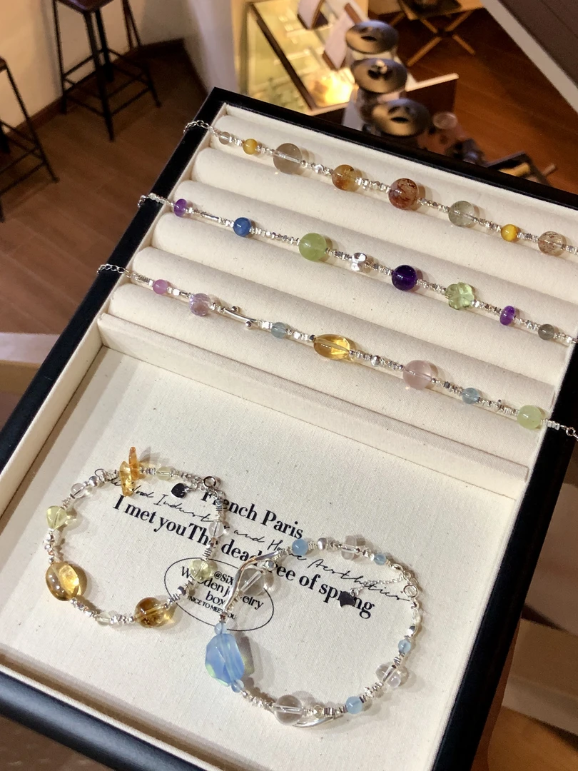 天然水晶925银设计款手工串紫水晶黄水海蓝宝直播链接 多样性发一