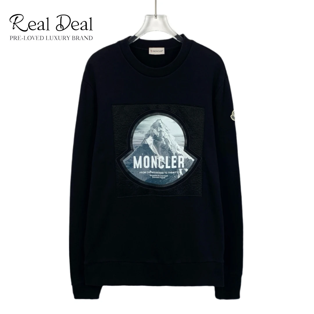 99新 MONCLER X12613 徽标贴饰雪山印花圆领长袖 L码