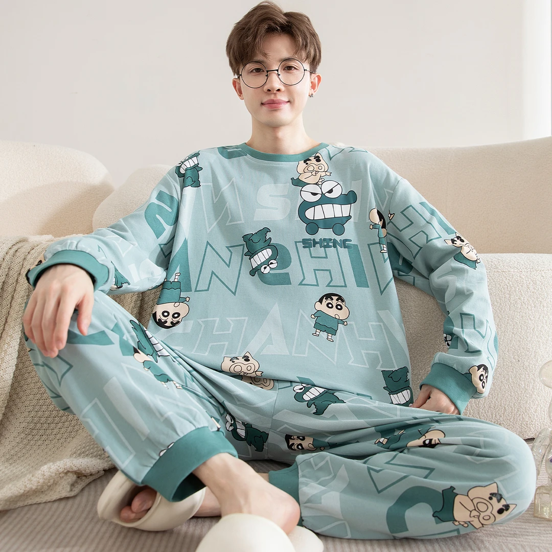 纯棉男士睡衣春秋季长袖2025新款卡通加大码学生全棉家居服套装冬