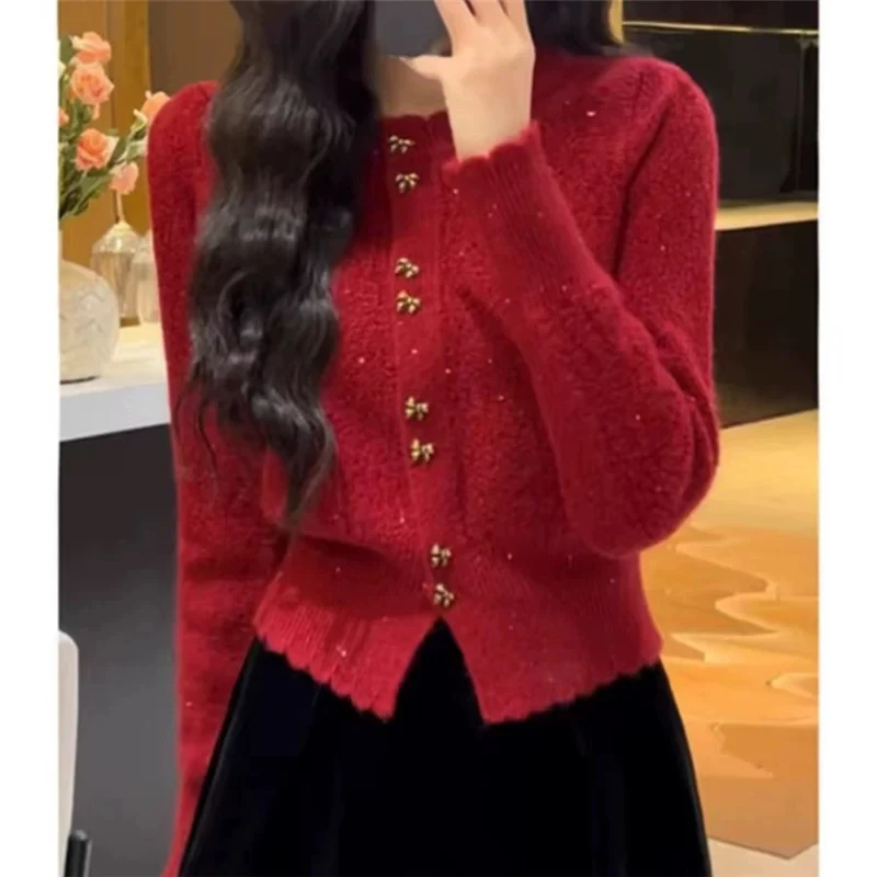 INS风学院风毛针织衫针织衫秋冬红色气质上衣网红显瘦小香风