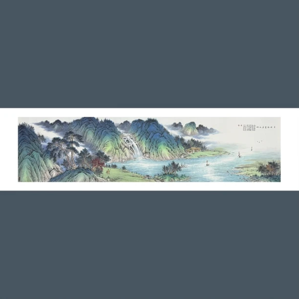 卫长林 八尺对开240*62cm 仿古青绿工笔山水纯手绘 国画装饰画