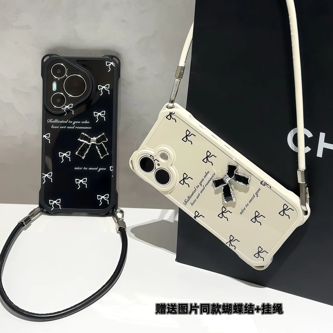 ins蝴蝶结挂绳适用iPhone苹果16手机壳华为p70vivoppo小米15女套