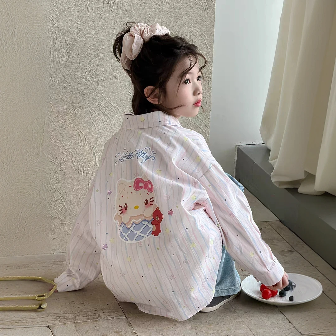 女童衬衫外套春秋款2025新款洋气童装小女孩条纹秋装衬衣儿童衣服