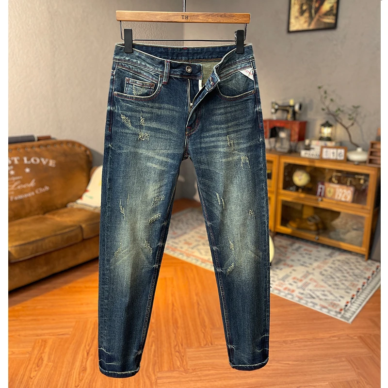 2025秋季新品高端复古水洗做旧牛仔裤男潮流痞帅百搭休闲小直筒裤
