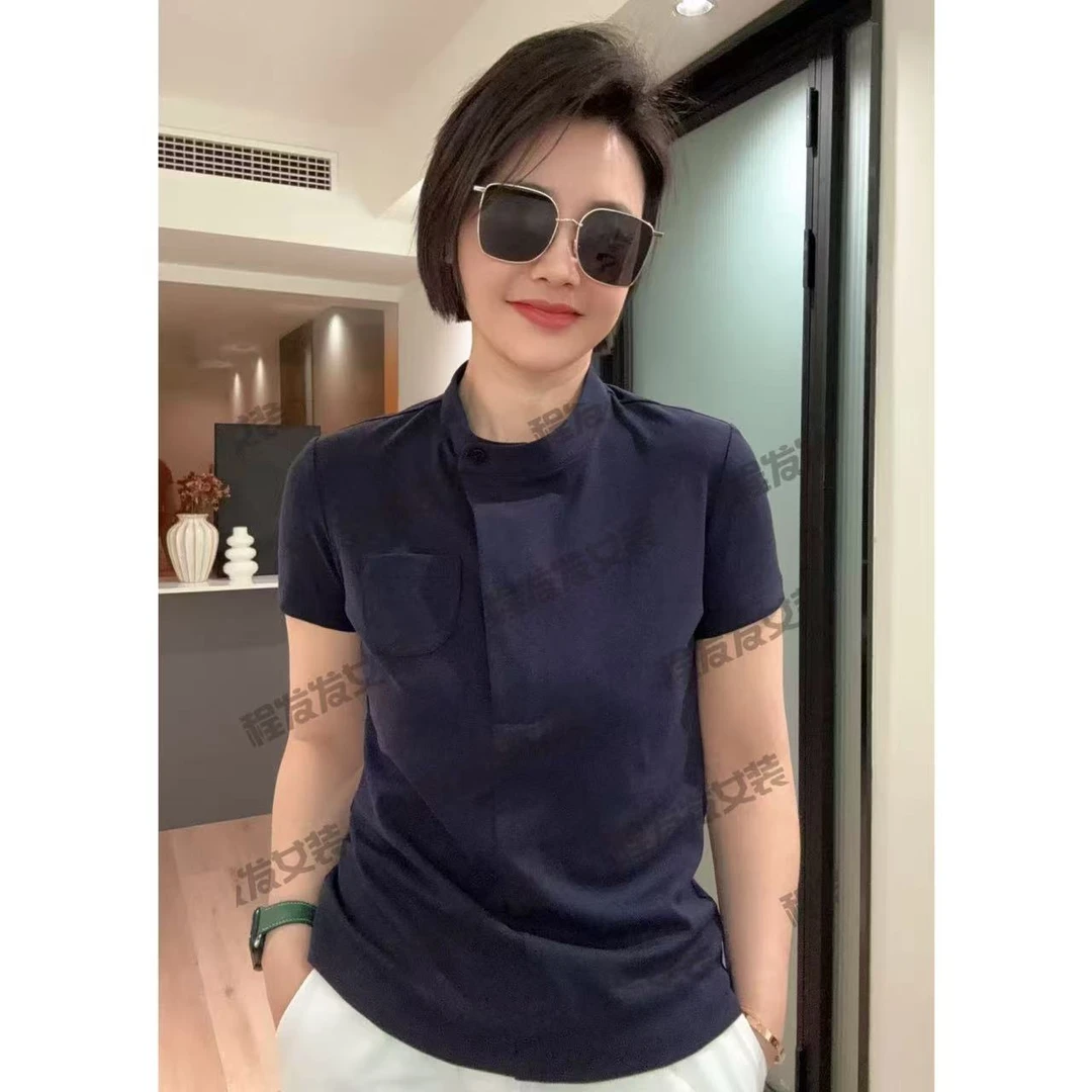 【程发发】（尘圆）立领设计感斜襟休闲百搭洋气半袖F1982