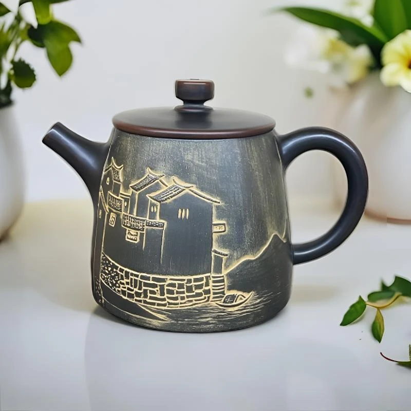 广西钦州市坭兴陶茶壶手工拉坯手工雕刻约200毫升
