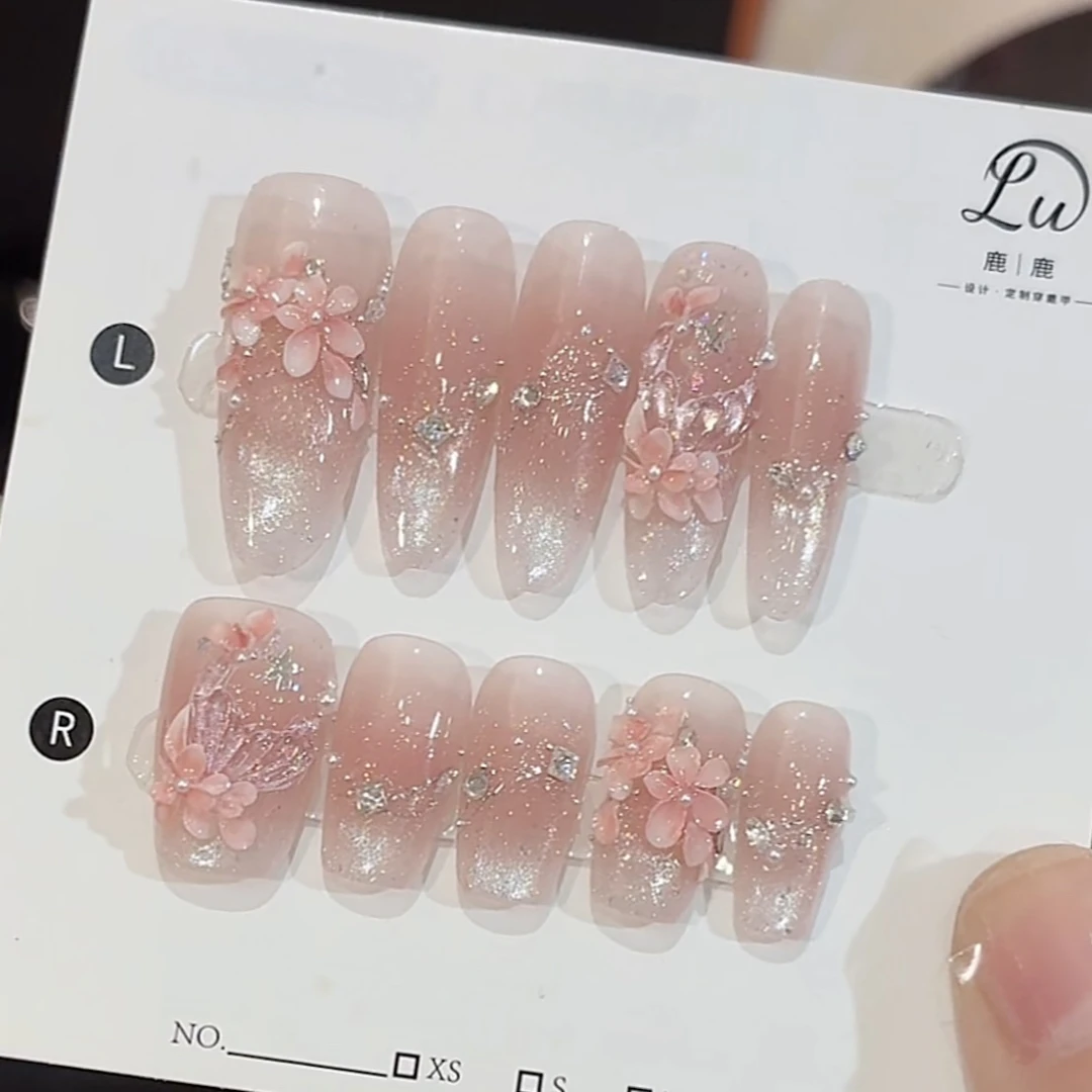 【桃花锦鲤】鹿鹿家-纯手工穿戴甲手作立体花花手绘鱼尾新品猫眼X