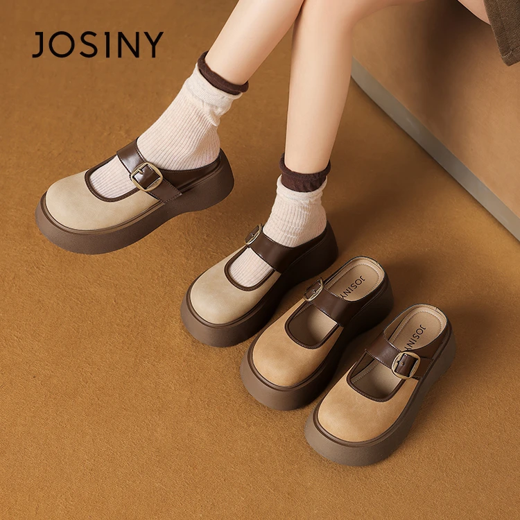 卓诗尼包头平跟拖软底时尚日系厚底半拖2025春季新款复古勃肯拖鞋