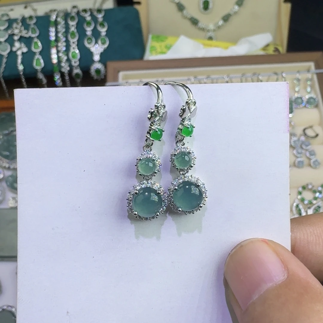 翡翠银S925镶嵌耳饰58