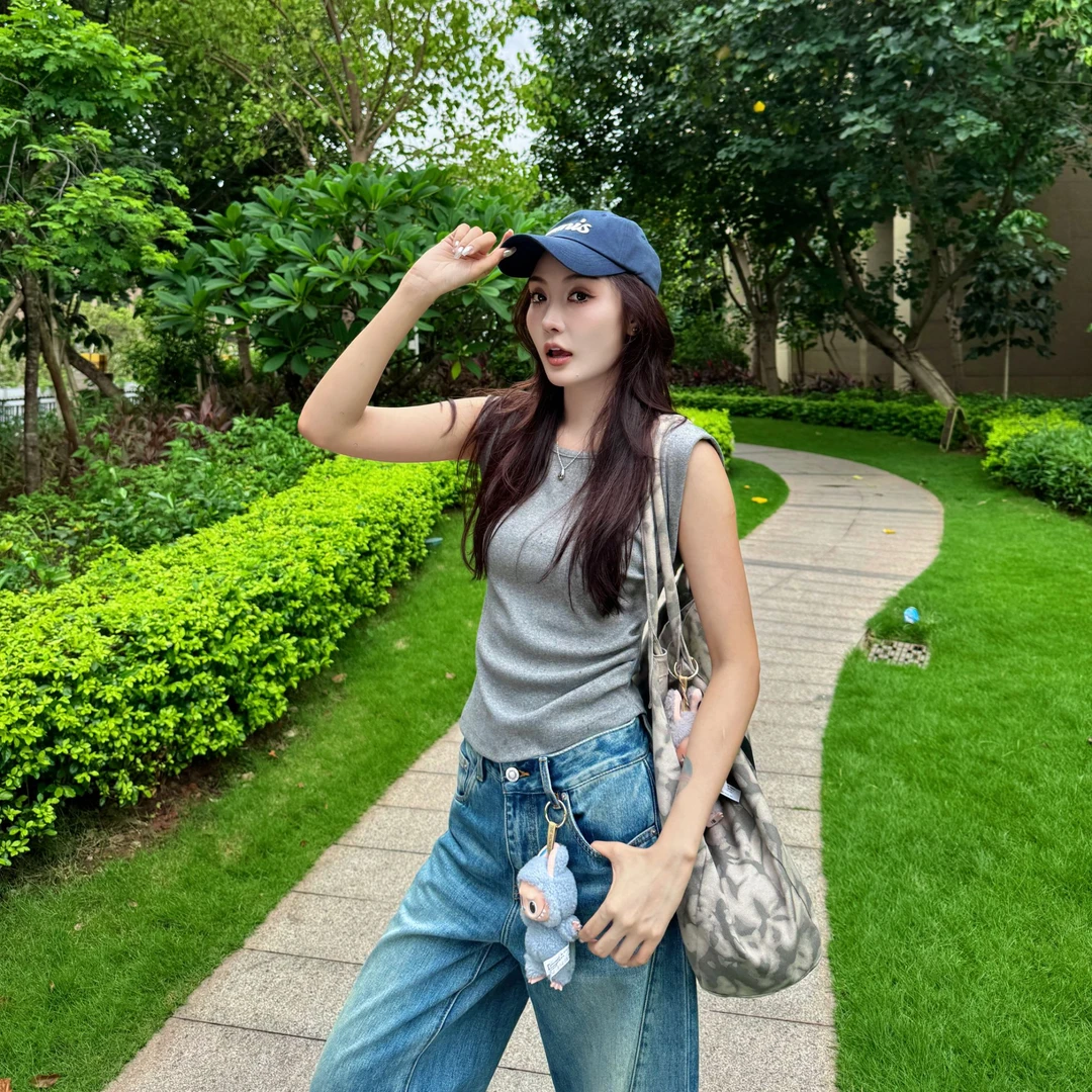 Moprobably李予诺「肩褶衫」极简纯色百搭坎肩收褶无袖T恤L5247257