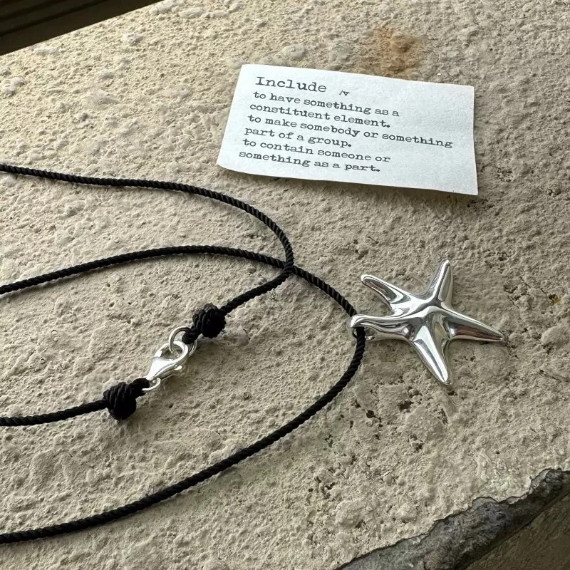 吊坠925银布 韩版设计师款海星黑绳毛衣链长链项链ins风9985