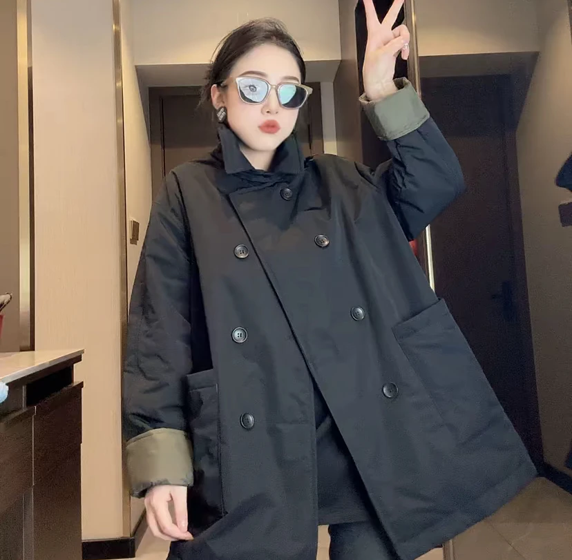 欧货2025春季新款韩版宽松加厚二棉冲锋衣洋气百搭女中长款风衣潮
