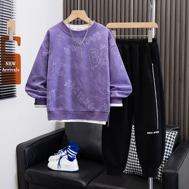 男童春装套装2025新款中大童春秋季时髦卫衣洋气儿童运动两件套潮