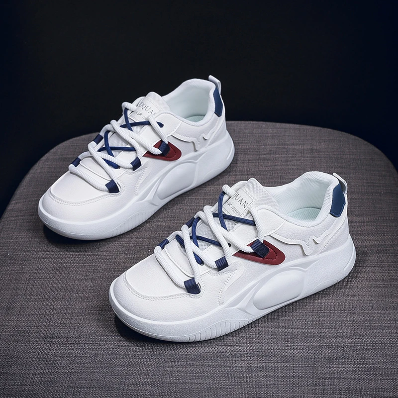 新款女鞋拼色2025秋季增高厚底交叉绑带休闲鞋板鞋K8636