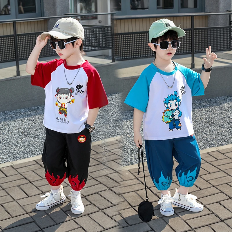 儿童哪吒敖丙服装男童夏装套装2025新款酷帅男孩夏季短袖薄款衣服