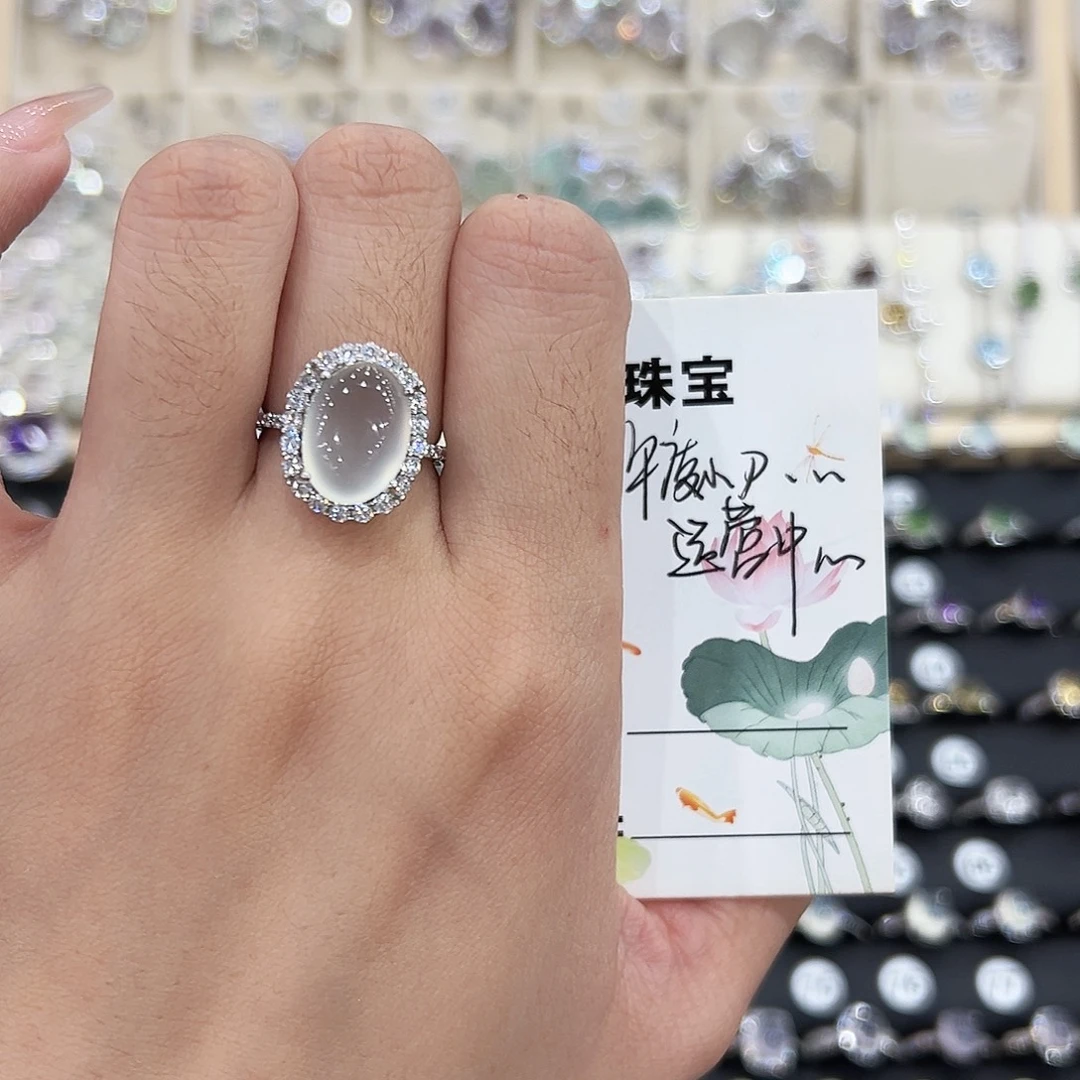 平***心岫玉银S925镶嵌戒指