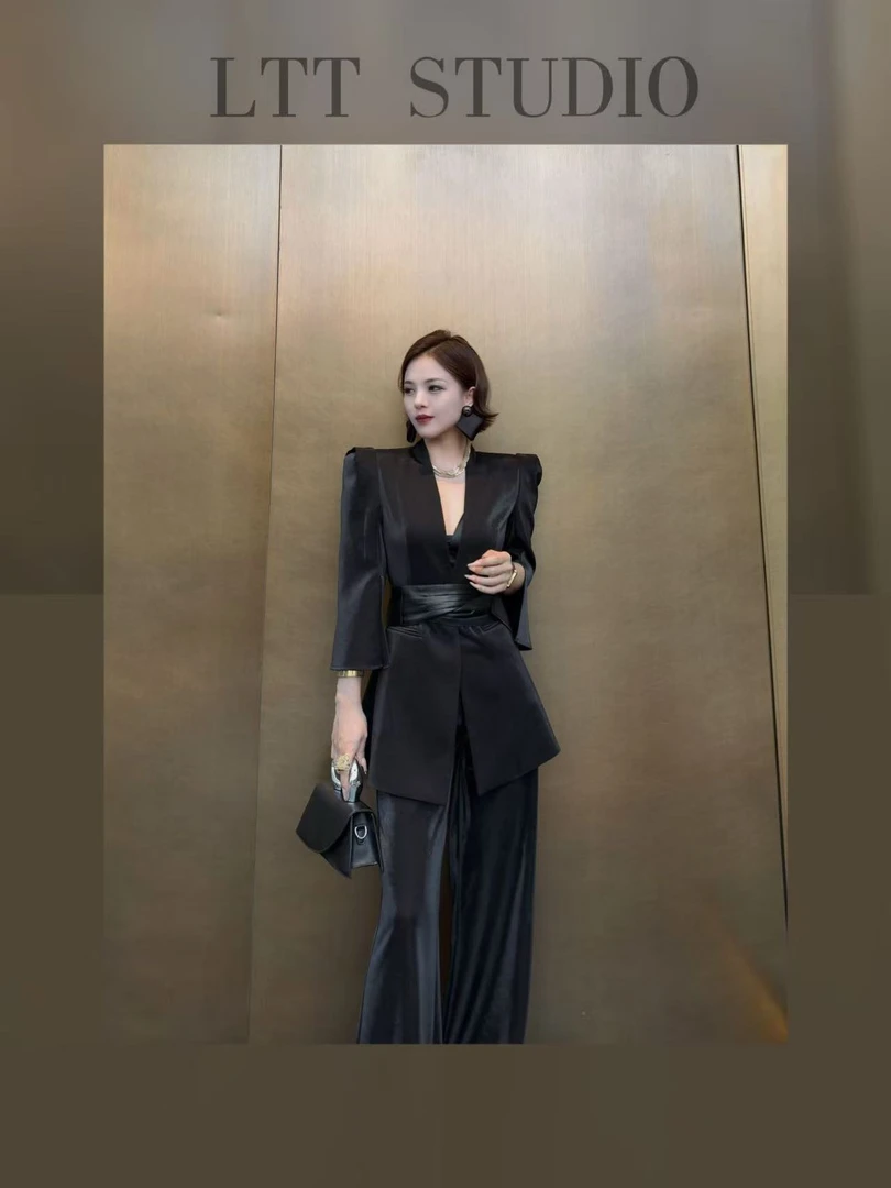 LTT STUDIO-夏季新款时尚高级感气质显瘦小众直筒裤洋气套装