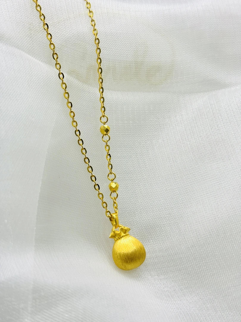 SUNFEEL/赛菲尔足金999拉丝钱袋子黄金项链女款足金个性简约套链