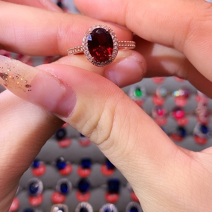 红宝石戒指银S925镶嵌