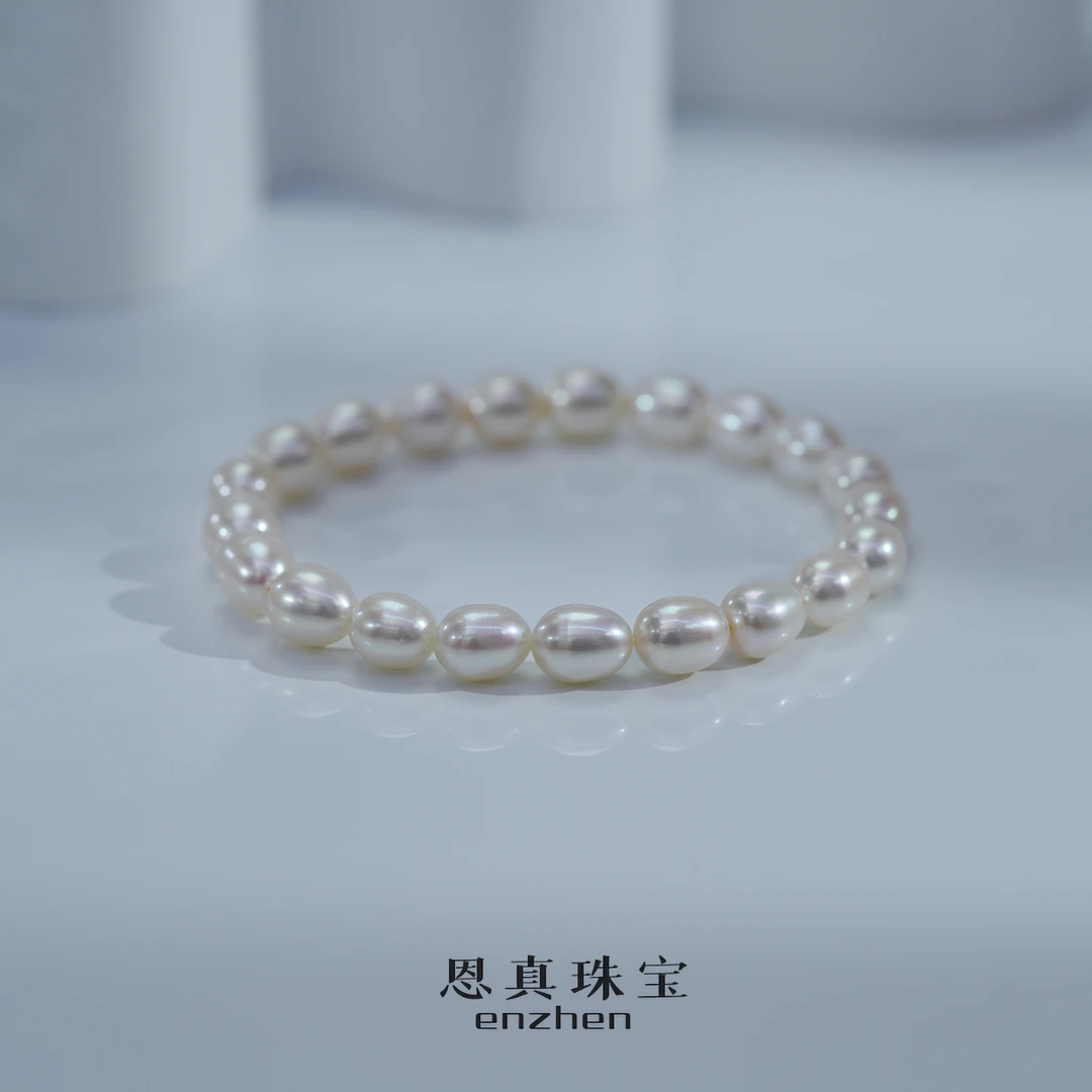 【白胖子】百搭极光无核淡水珍珠米形弹力绳手链6.3-7.3mm多样性发1