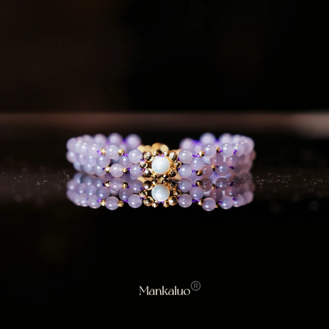 【流光·观澜·鉴】天然和田玉冰烟紫设计款18k金手链