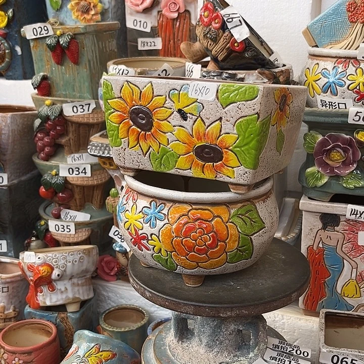 粗陶材质多肉花盆向日葵18元牡丹花火锅15元