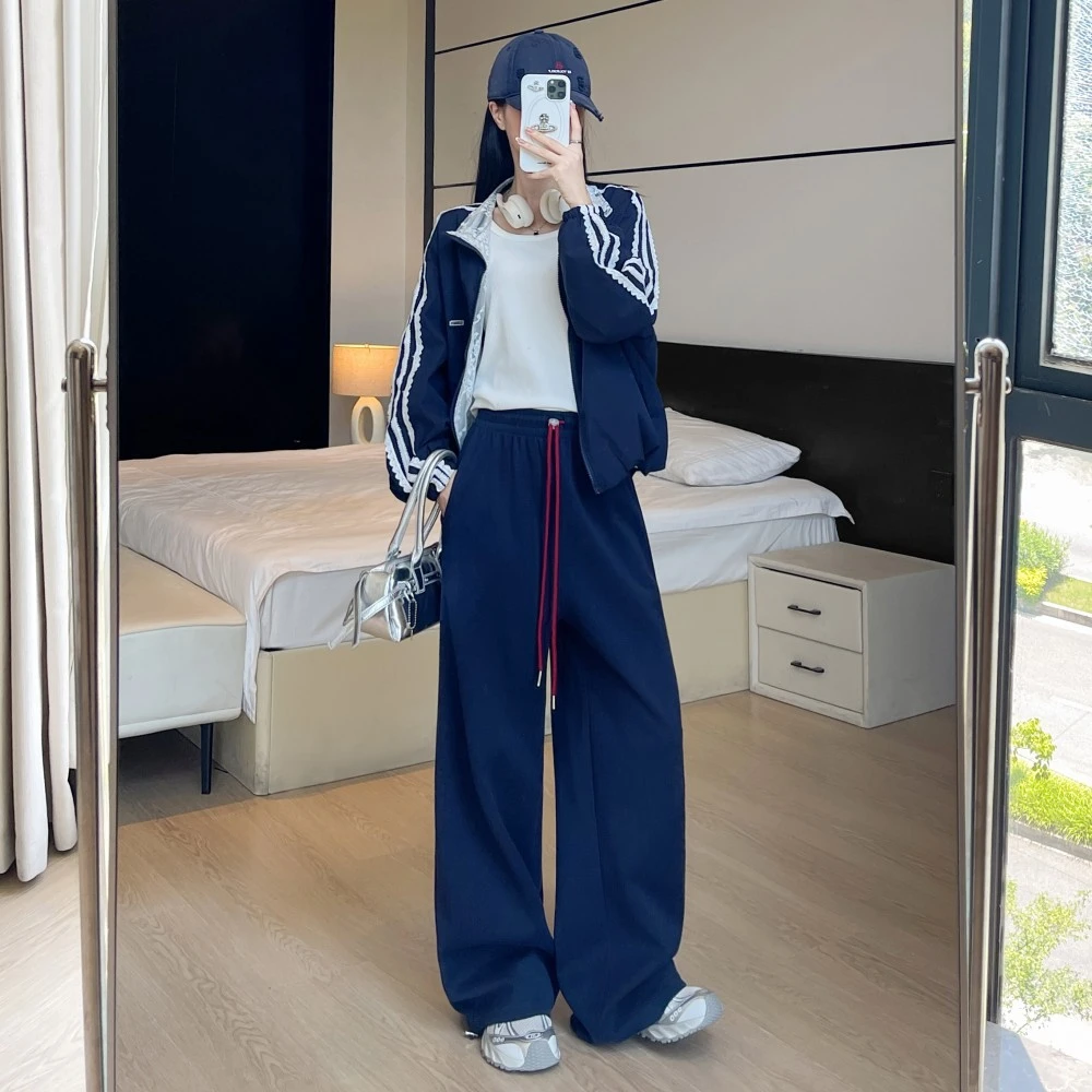 秋冬爆款韩版女士宽松束脚卫裤运动女抽绳高腰显瘦阔腿休闲裤卫裤