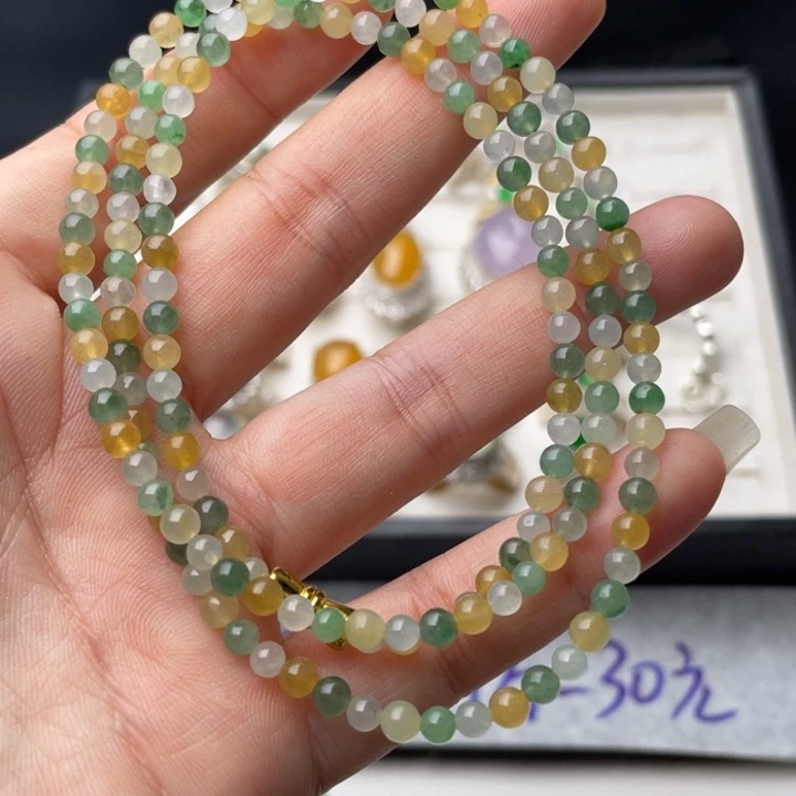 定制翡翠未镶嵌卡4珠串