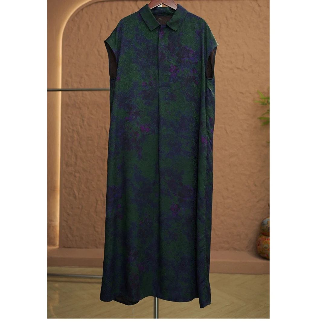 68279常规翻领轻职风夏季网红长款气质百搭印花连衣裙