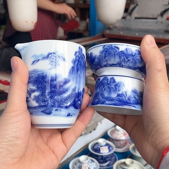 青花釉下彩公道杯茶漏
