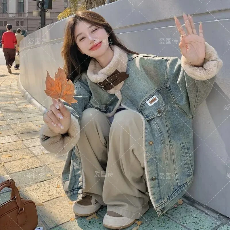 加绒加厚牛仔外套女冬季2025新款韩系小众小个子夹克上衣女1017#