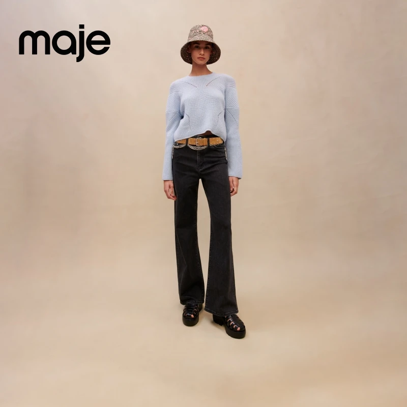 暖系穿搭|Maje高级感气质镂空羊毛混纺针织衫毛衣亮片MFPPU00558