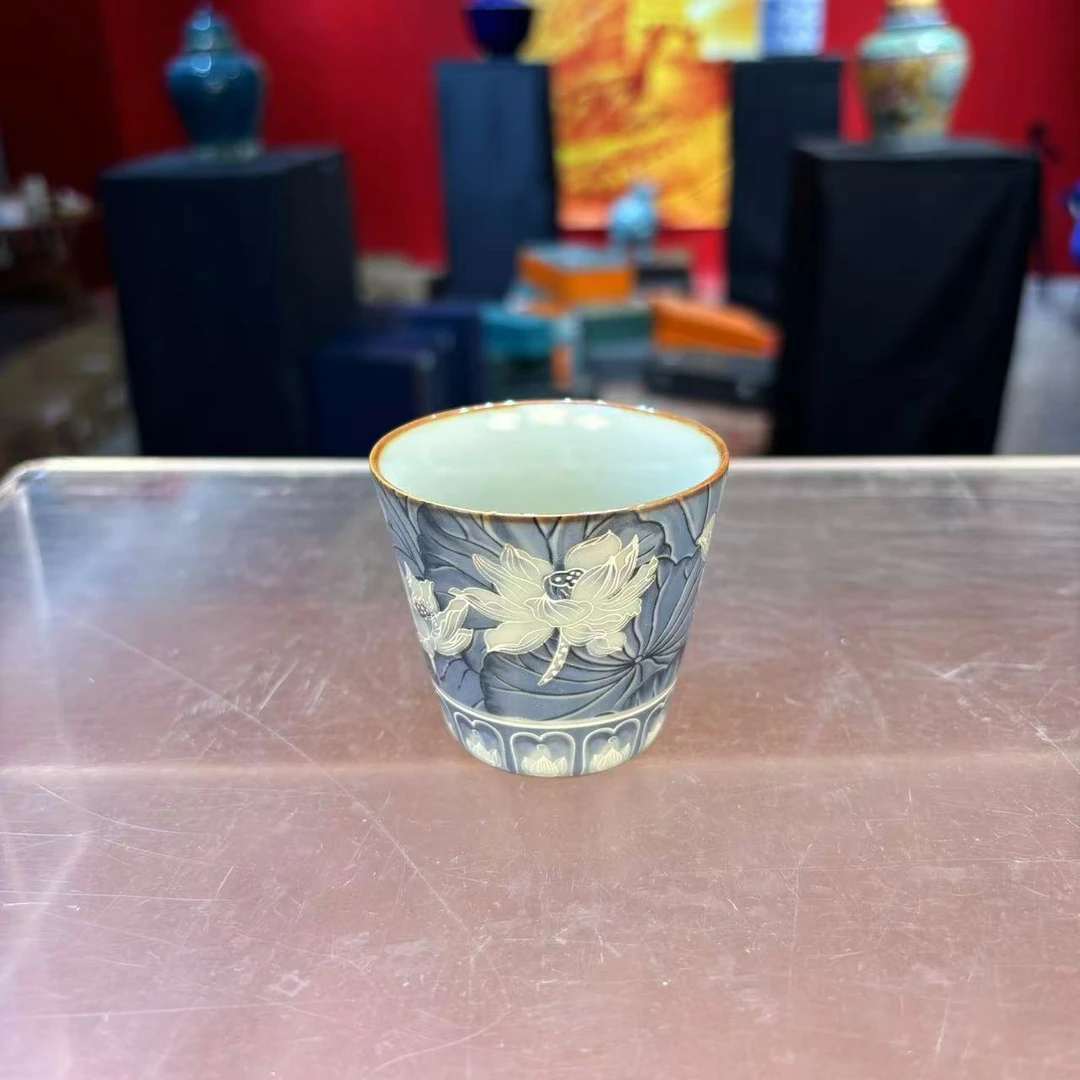 秋香茶具 掐丝银蓝彩荷花斗笠主人杯茶杯品茗杯-5964