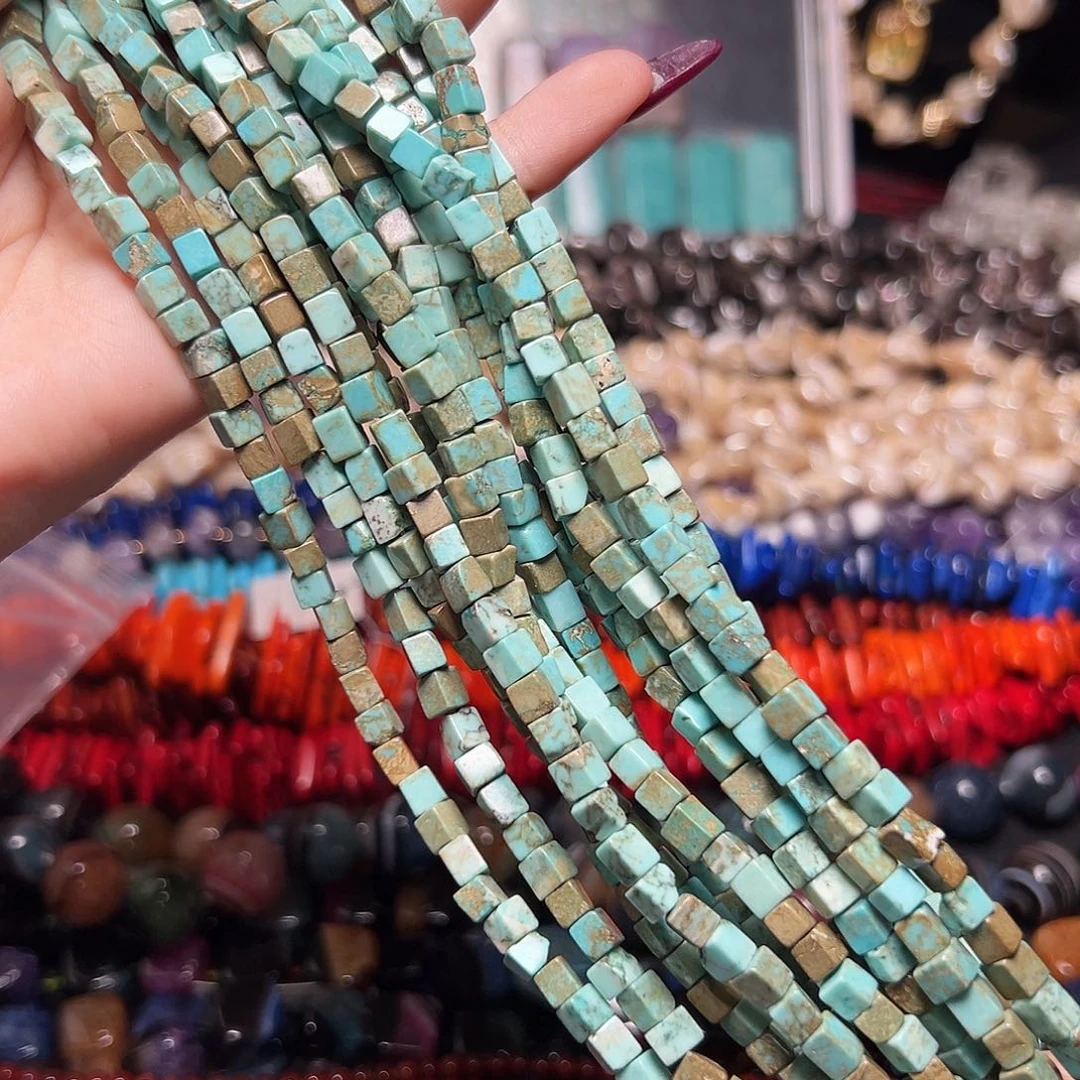 玛瑙/玉髓足银镶嵌珠宝半成品Z728绿松石方形珠5*3.8mm