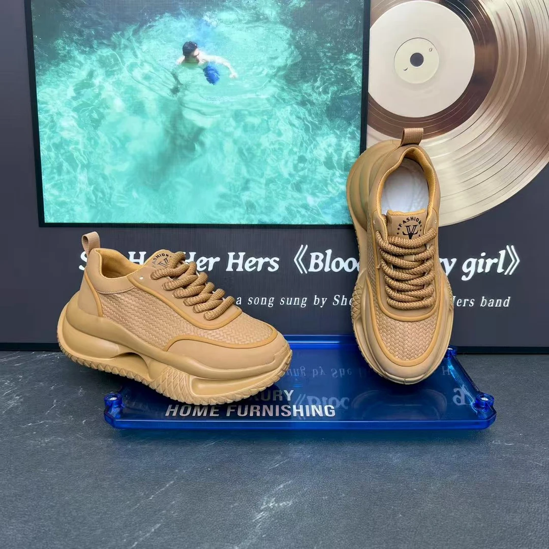 时尚百搭舒适纯色早秋新款潮流经典增高厚底拼接编织面男鞋老爹鞋