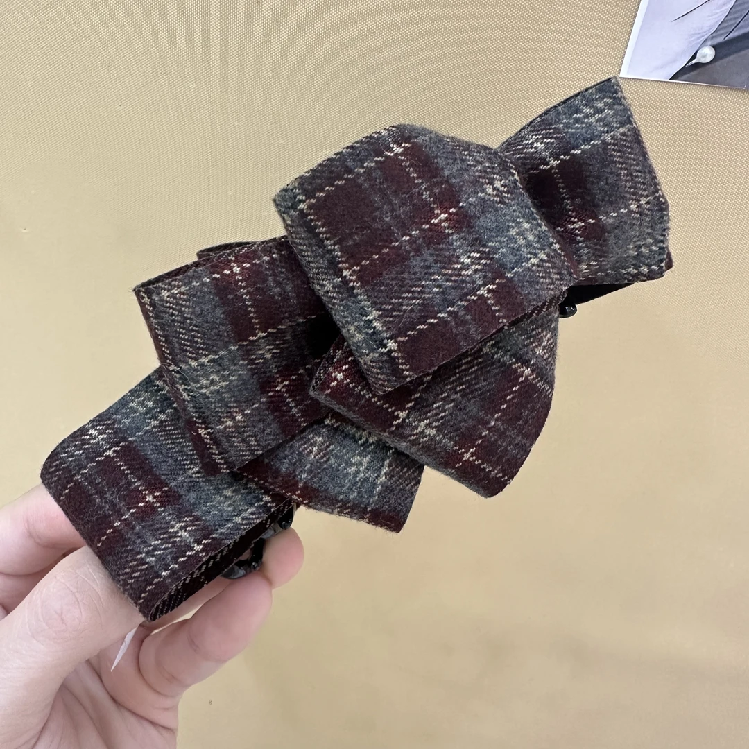 复古格纹蝴蝶结香蕉夹精致简约高级感百搭秋冬发饰女