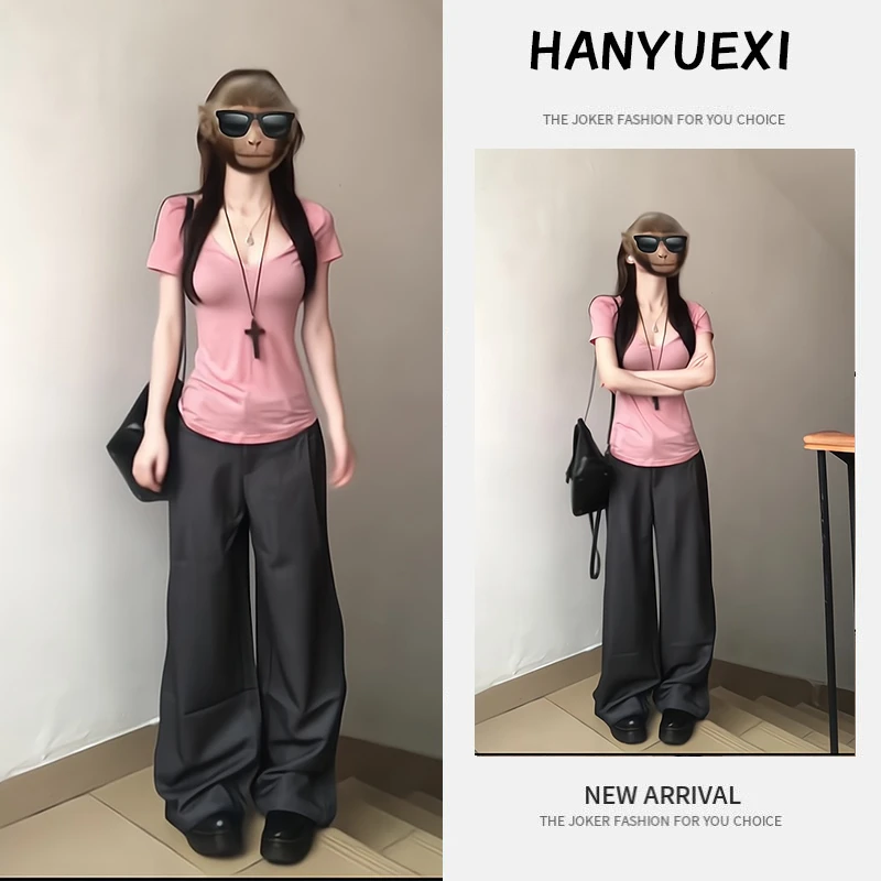 夏季一整套女装2025年新款韩版减龄休闲短袖上衣阔腿休闲裤两件套