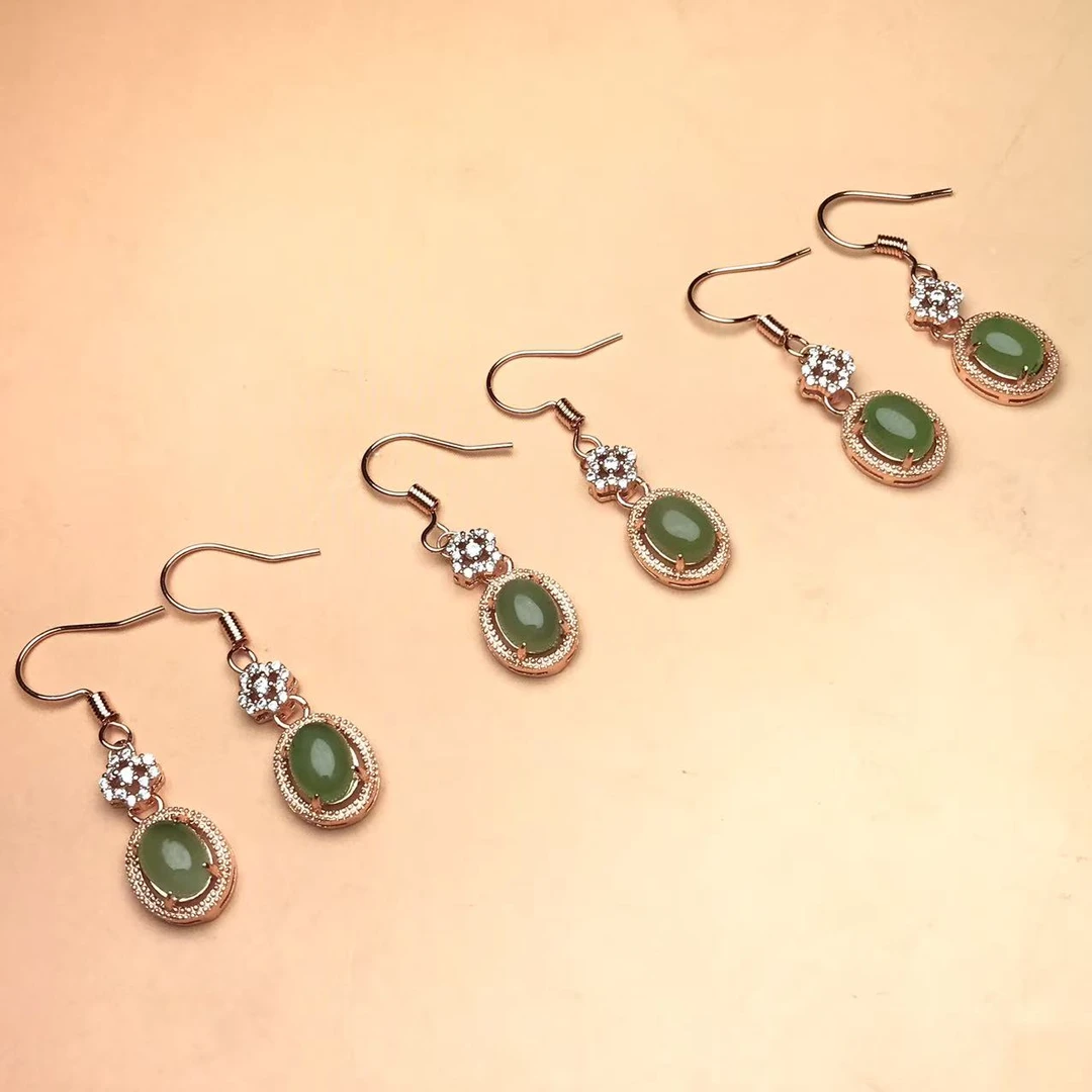 和田碧玉蛋面耳钩多样性发货拍一发一对（BB）