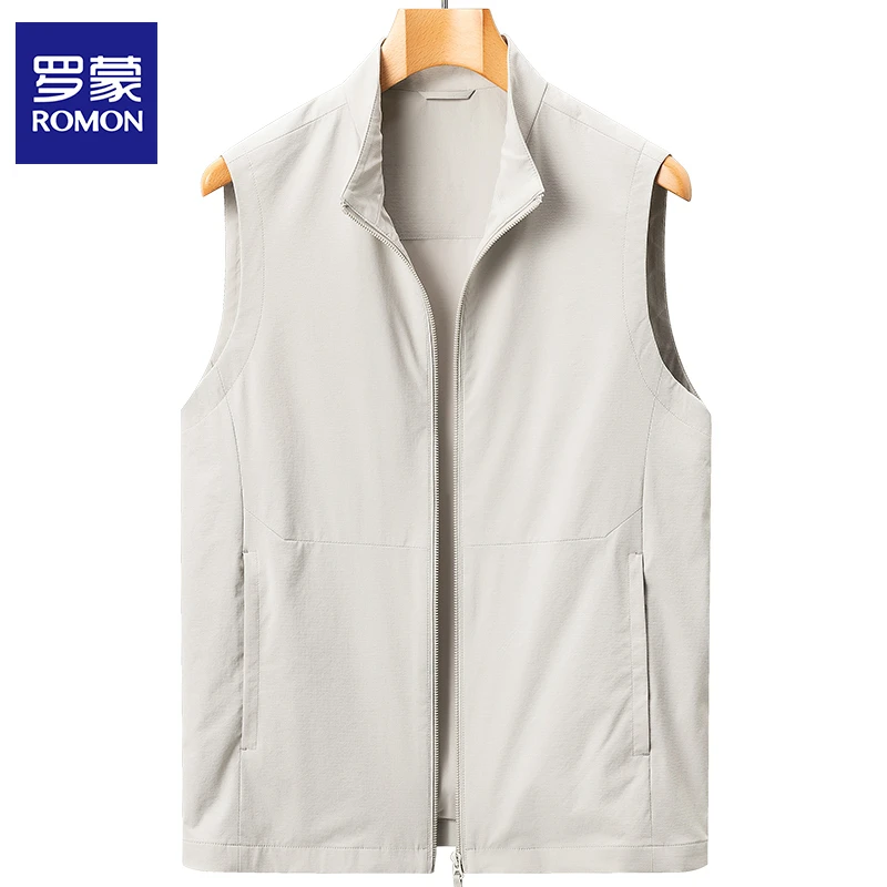 罗蒙春秋季男装马甲2025新款马夹外穿纯色无袖轻薄款立领坎肩外套