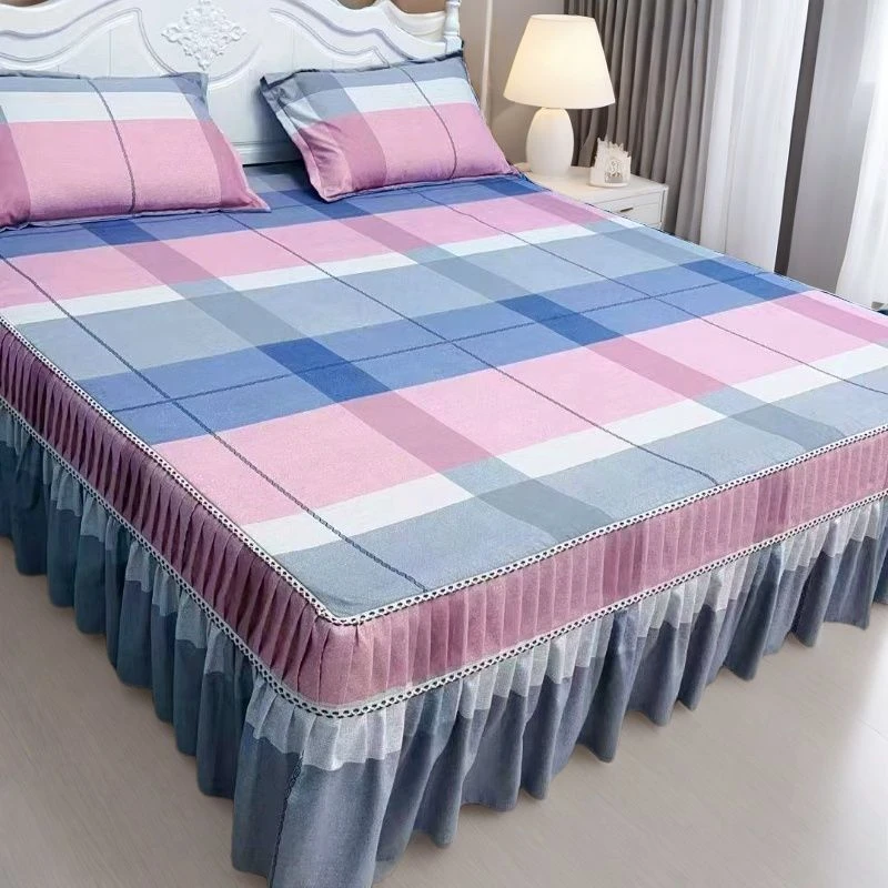 (今日特价)防尘床单加厚四季亲肤防滑爆款方格磨毛床罩床裙最新款
