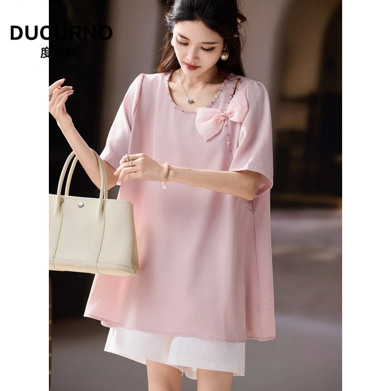 时尚蝴蝶结钉珠雪纺衫女2025年秋季新款休闲气质宽松上衣大码女装