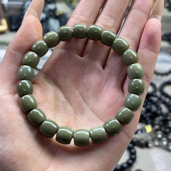 和田玉未镶嵌手链特级细10沙枣青