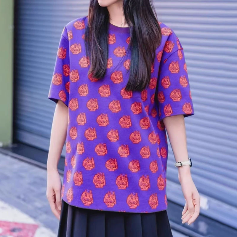 【商场同款】2025新款口袋圆领印花烫印重工常规潮流大版短袖t恤女