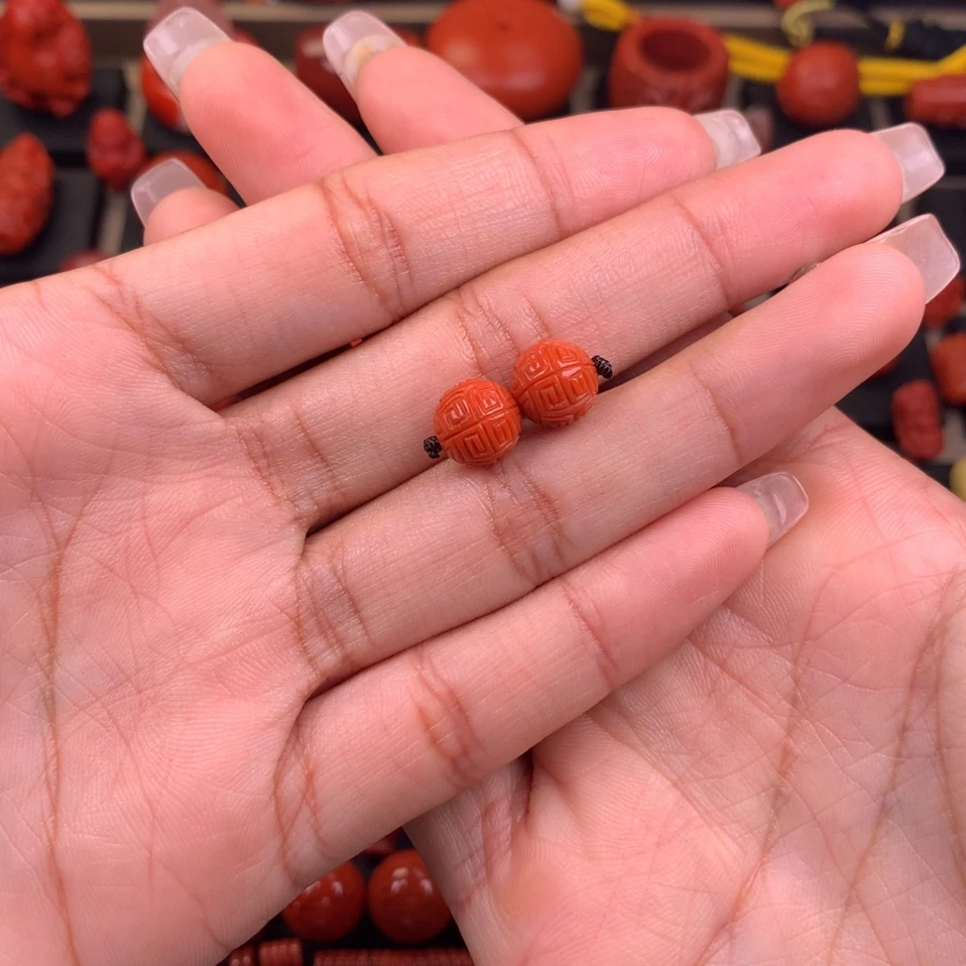 南红玛瑙未镶嵌回纹对珠9