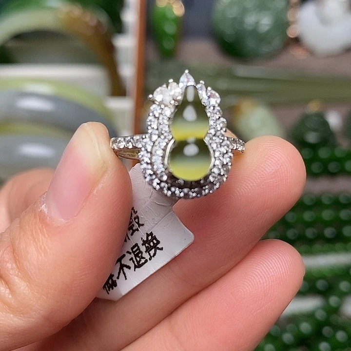 和田玉银S925镶嵌戒指